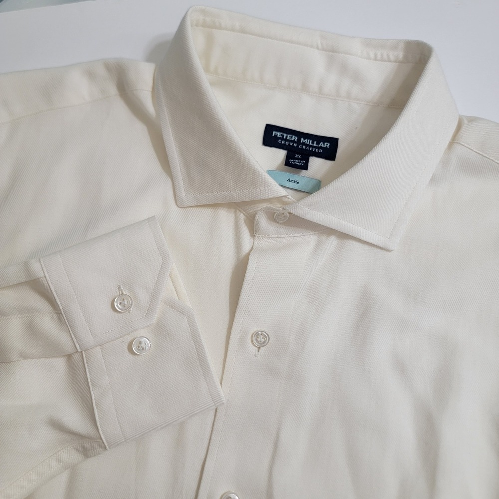 Peter Millar Crown Crafted Amble Cotton Cashmere Shirt‎ XL Almond Cream NEW $350